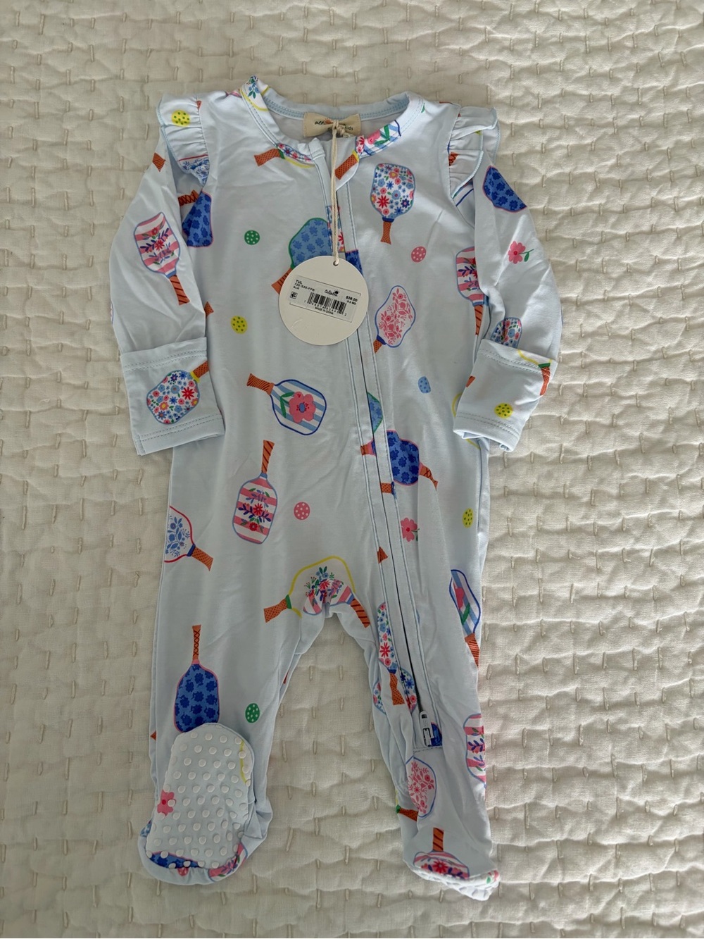 NWT Angel Dear/Altar'd State Kids Bamboo Ruffle Pickleball Paddle Footie Pajama